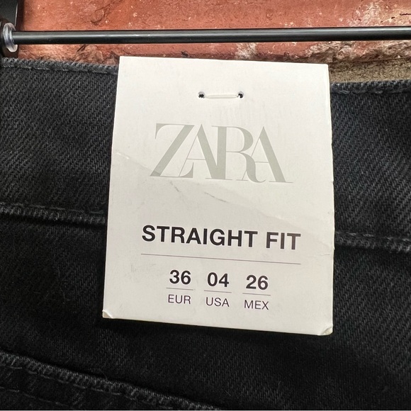 Zara Women's NWT straight leg high rise size 4 black jeans button fly Cotton - Picture 4 of 16
